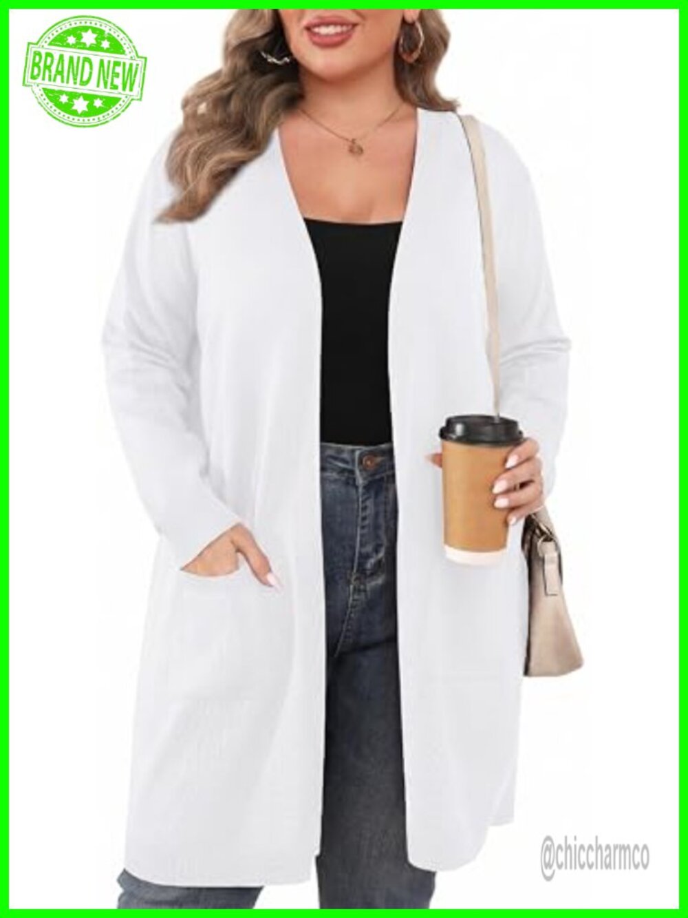 Plus Size Long Sleeve Cardigan Soft V-Neck Button Sweater with Pockets